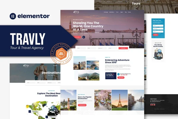 Travly tour and travel agency Elementor template kit preview