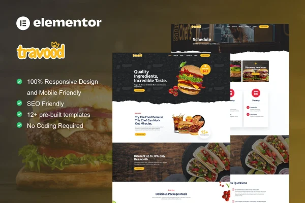 Travood food truck and street food Elementor template kit preview
