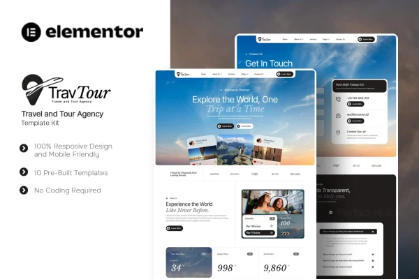 Travtour travel and tour agency Elementor template kit preview