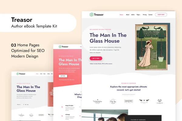 Treasor author eBook Elementor template kit preview