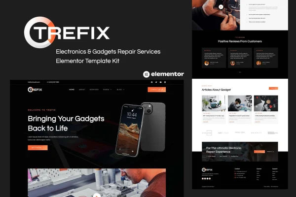 Trefix electronics and gadgets repair Elementor template kit preview