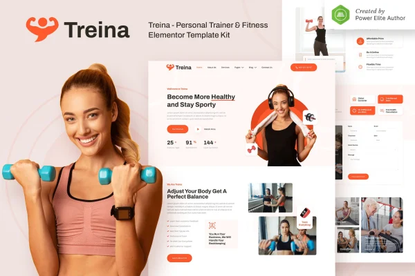 Treina personal trainer and fitness Elementor template kit preview