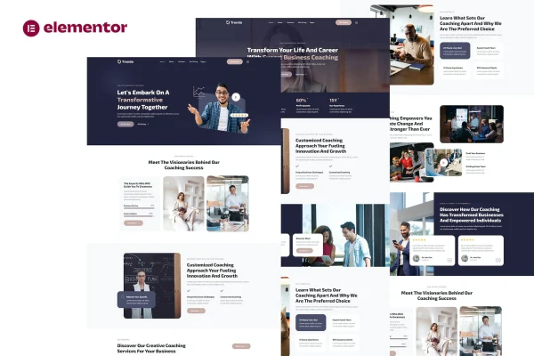 Trenda business coaching Elementor template kit page previews