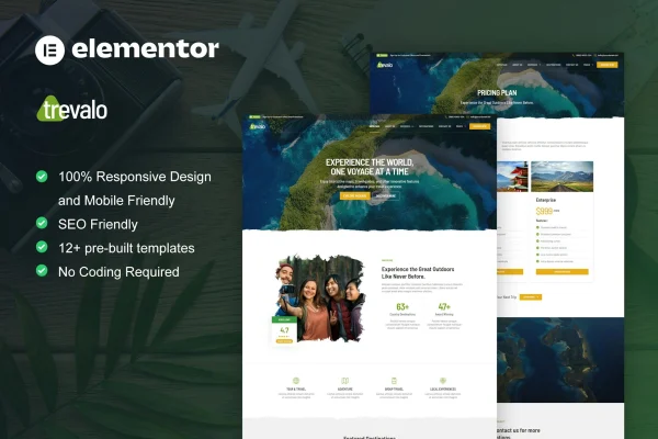 Trevalo travel and tour agency Elementor template kit preview