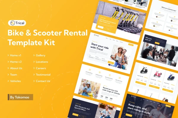 Trical bike and scooter rental Elementor template kit cover image