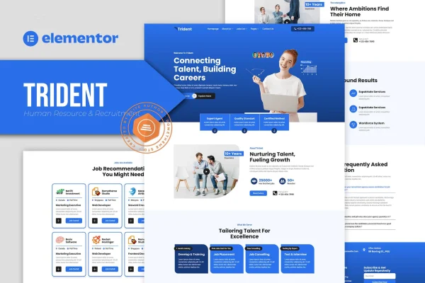 Trident HR and recruitment agency Elementor template kit preview