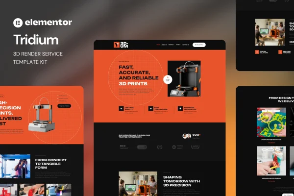 Tridium 3D render service Elementor template kit preview
