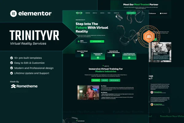 TrinityVR virtual reality services Elementor template kit preview