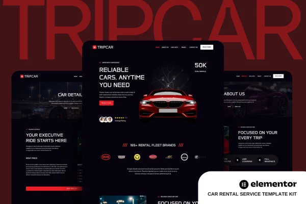 Tripcar car rental Elementor template kit preview