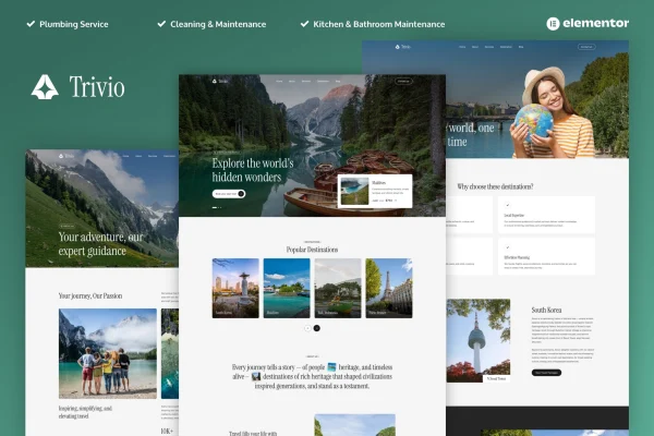 Trivio travel and tour agency Elementor template kit preview