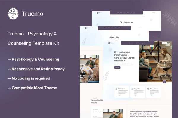 Truemo psychology and counseling Elementor template kit preview
