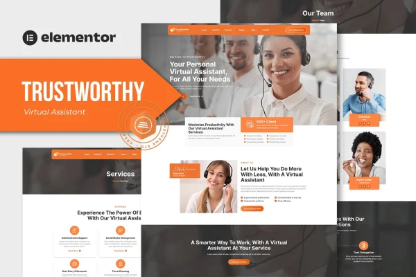 Trustworthy virtual assistant business Elementor template kit preview
