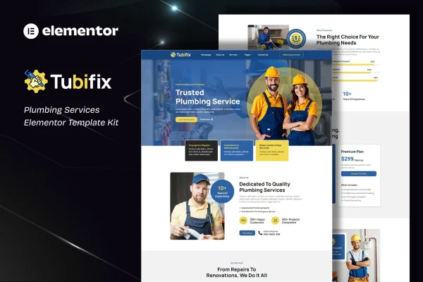 Tubifix plumbing services Elementor template kit preview