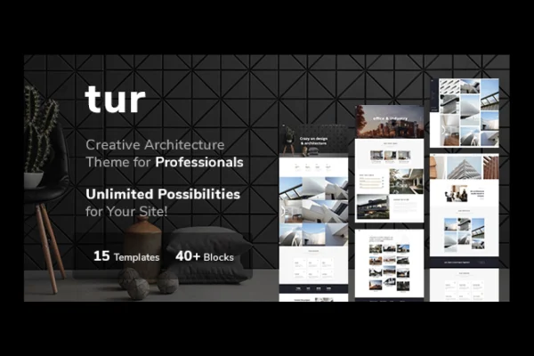 Tur Architecture WordPress theme preview with architecture and interior design portfolio layout