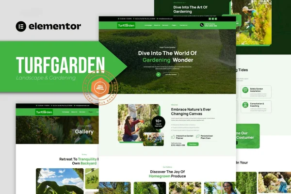 Turfgarden landscape and gardening Elementor template kit cover image