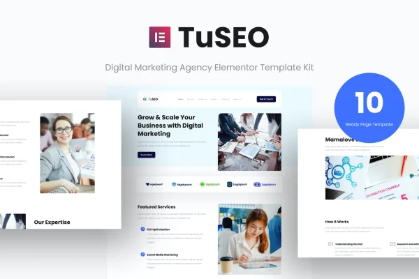 TuSEO digital marketing agency Elementor template kit cover image