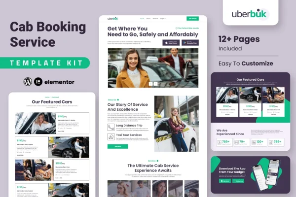 Uberbuk taxi company and online cab service Elementor template kit preview