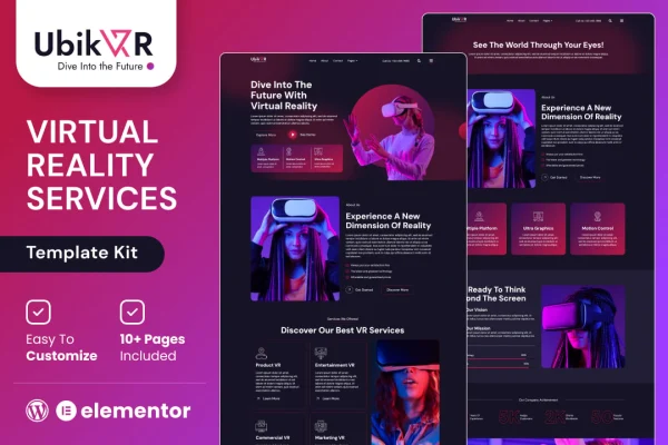 UbikVR virtual reality services Elementor template kit cover image