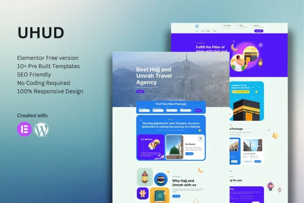 Uhud Hajj and Umrah tour travel Elementor template kit preview