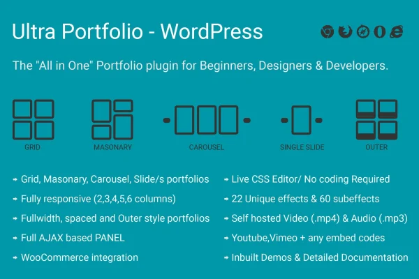 Ultra Portfolio - WordPress plugin banner with portfolio layouts