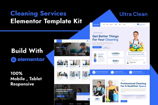 Ultraclean cleaning services Elementor template kit preview