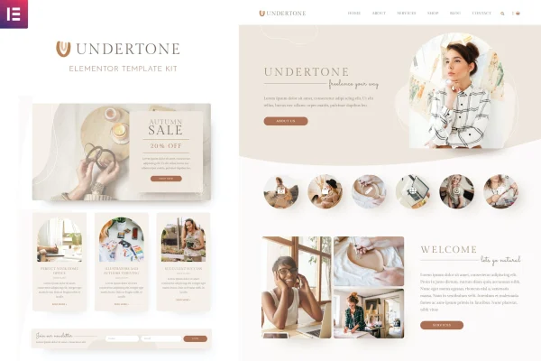 Undertone Elementor template kit cover with rainbow arch shapes and business page previews