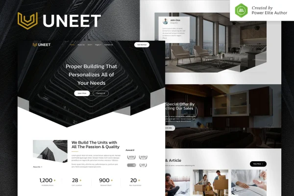 Uneet apartment and single property real estate Elementor template kit preview