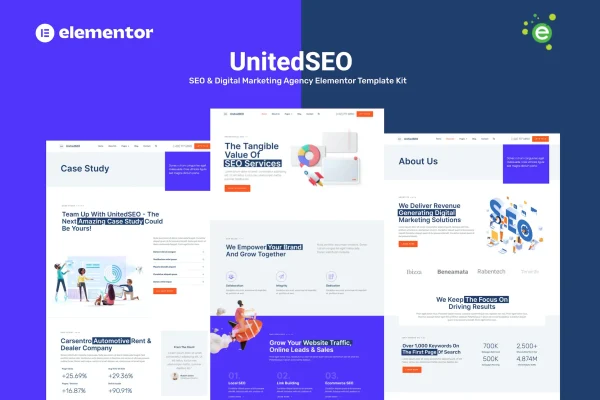 UnitedSEO Elementor template kit preview for SEO and digital marketing agencies
