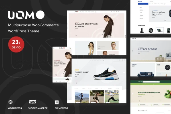 Uomo multipurpose WooCommerce theme preview with store homepage layouts