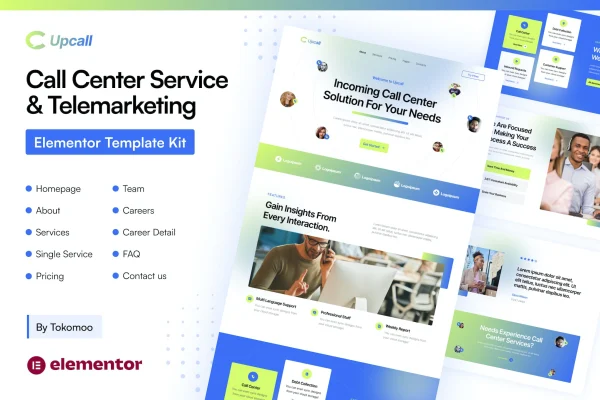 Upcall call center and telemarketing Elementor template kit preview