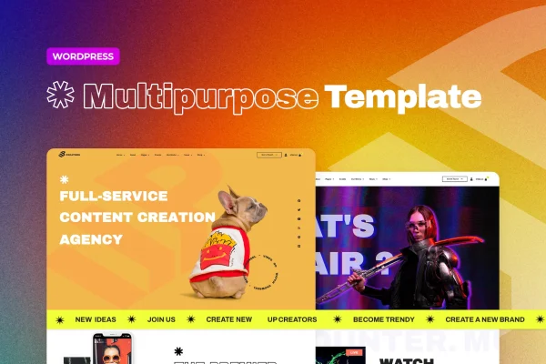 UpCreators Elementor template kit cover with brutalism-style page designs
