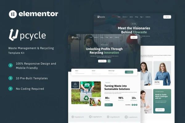 Upcycle waste management and recycling Elementor template kit cover
