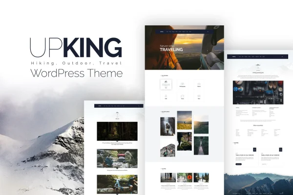 Upking hiking club WordPress theme preview with outdoor adventure layouts