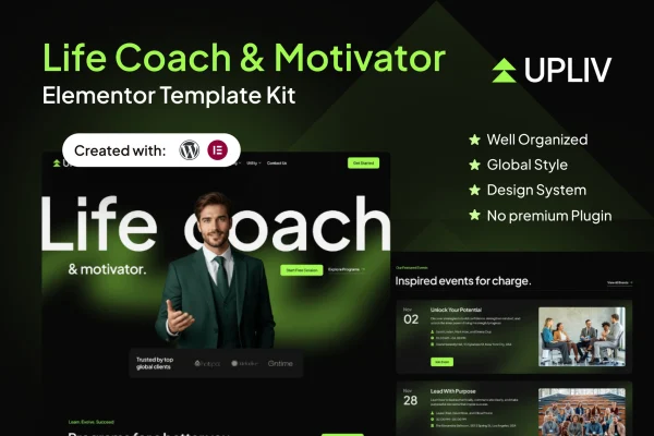 Upliv life coach and motivator Elementor template kit preview