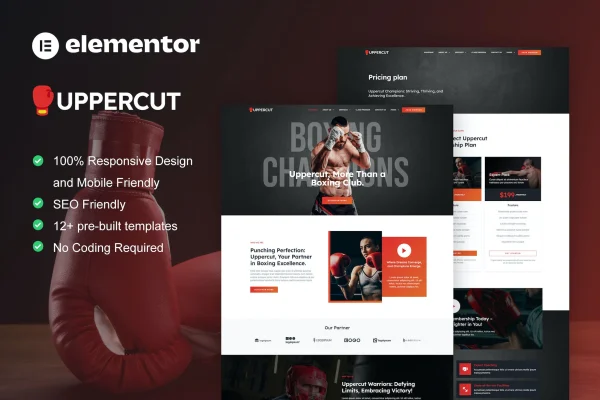 Uppercut boxing and martial arts Elementor template kit preview