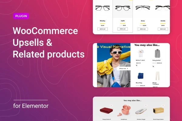 Upseller for Elementor plugin banner showing WooCommerce upsell and related product widgets