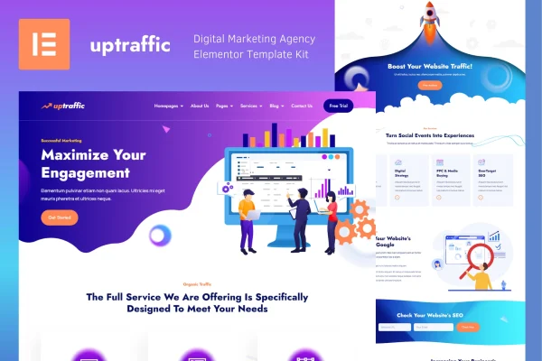 Uptraffic digital marketing agency Elementor template kit preview