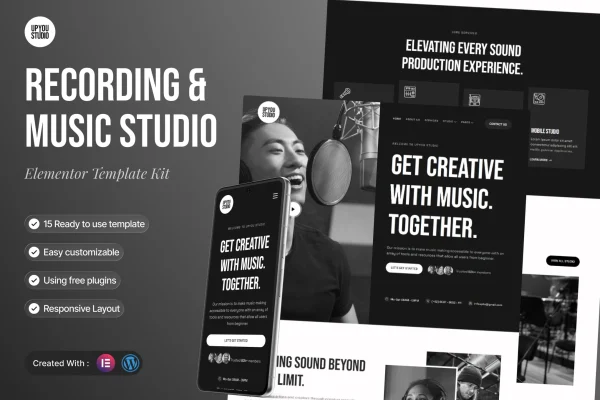 Upyou recording and music studio Elementor template kit preview