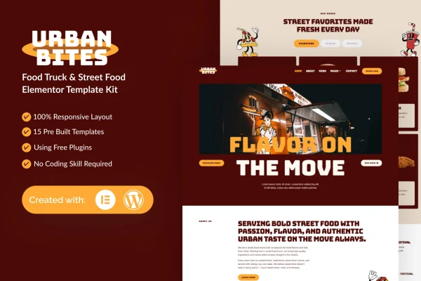 UrbanBites food truck and street food Elementor template kit preview