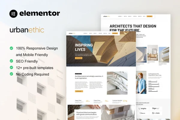 Urbanethic architecture and interior Elementor template kit preview