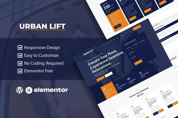 UrbanLift moving company Elementor template kit preview