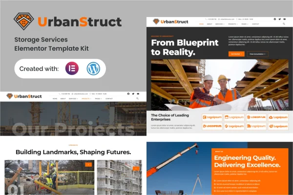 Urbastruct construction and building service Elementor template kit preview