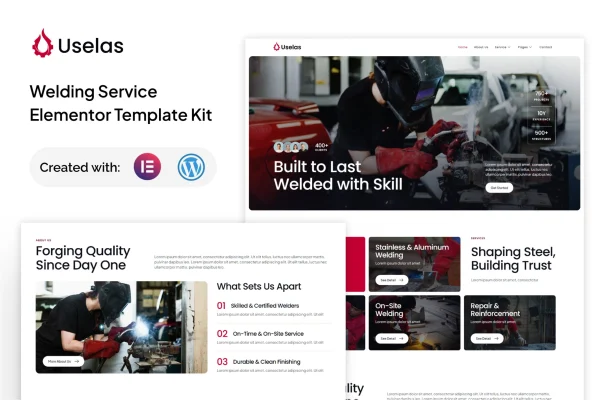 Uselas welding service Elementor template kit preview