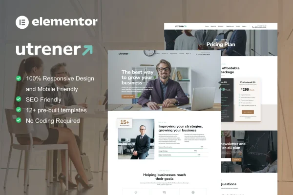 Utrener business coach Elementor Pro template kit preview