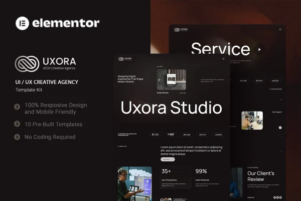 Uxora UI UX creative agency Elementor template kit preview