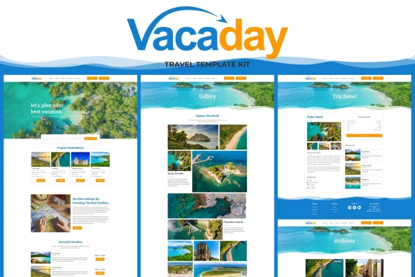Vacaday travel agency Elementor template kit preview