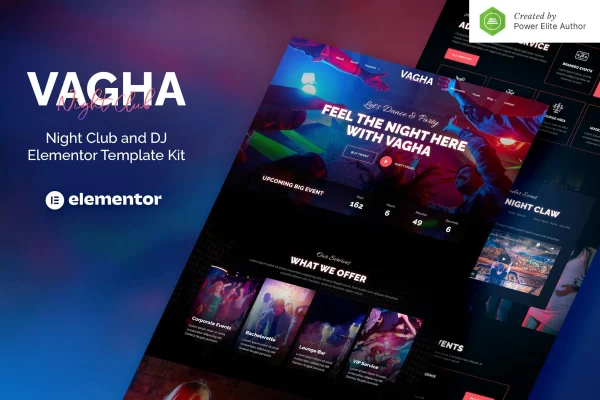 Vagha night club and DJ Elementor template kit preview