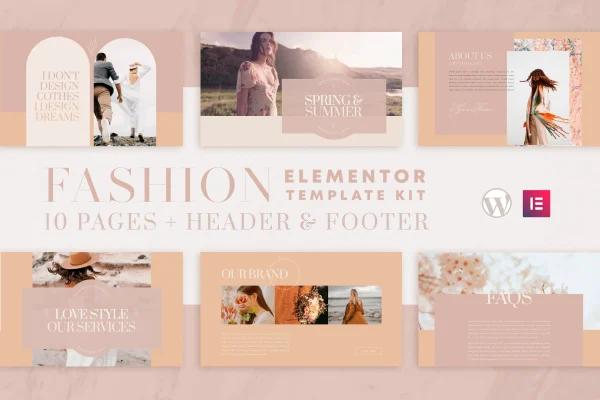 Valentina WooCommerce Elementor template kit cover showing feminine boutique page designs