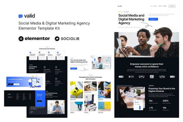 Valid social media and digital marketing agency Elementor template kit preview