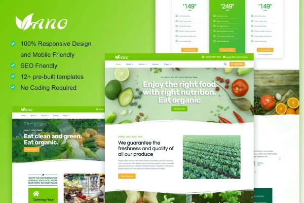 Vano organic food and agriculture Elementor template kit preview